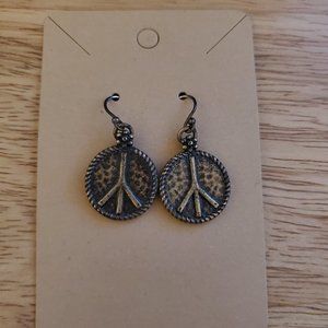 Hammered Copper Peace Sign Circular Earrings